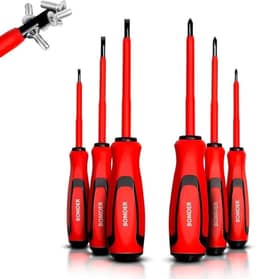 Kit Chaves de Fenda e Phillips Isoladas Profissional 6 Peças com Cabo Emborrachado, Pontas Magnetizadas e Isolamento Elétrico Ferramentas de Precisão para Eletricista