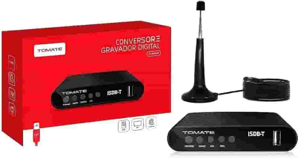 Conversor Tomate 666 + Antena Digital Tomate | Kit Completo para TV Digital com Controle Remoto, Cabo HDMI, Full HD, Pronto para Instalação