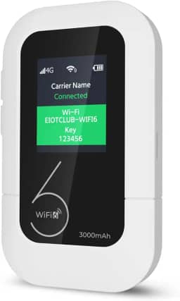 EIOTCLUB Hotspot Wi-Fi portátil 4G LTE, Internet móvel sem contrato | Pay-as-YouGo, 1 GB de dados de teste, 10 conexões de dispositivos, bateria de 3000 mAh, Wi-Fi de bolso para viagens, casa, carro