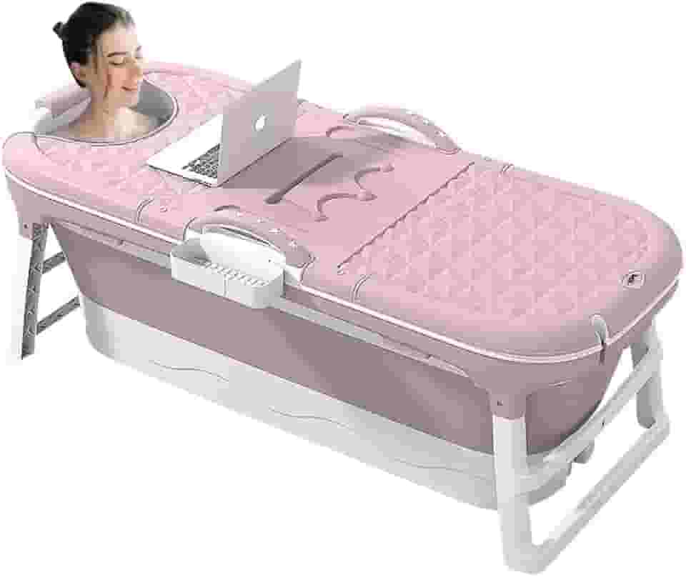 VG PLUS, Banheira Ofurô Dobrável Portátil Adulto 117 Cm Com Suporte Vg+ Rosa