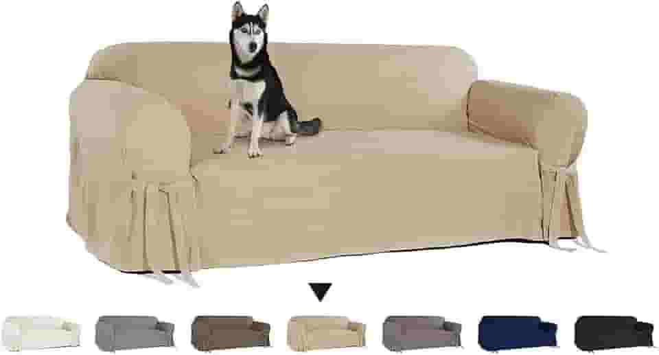 Capa para Sofá de 3 lugares até 2,10m em Gorgurão Sala Lisa Confortável Resistente Pets Cachorro Gato Lar Cor:Bege