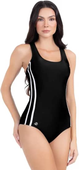 Body Maiô Bory Feminino Moda Praia Natação Poliamida Premium Liso Detalhe Lateral Listras Luxo Confortável Alças Largas