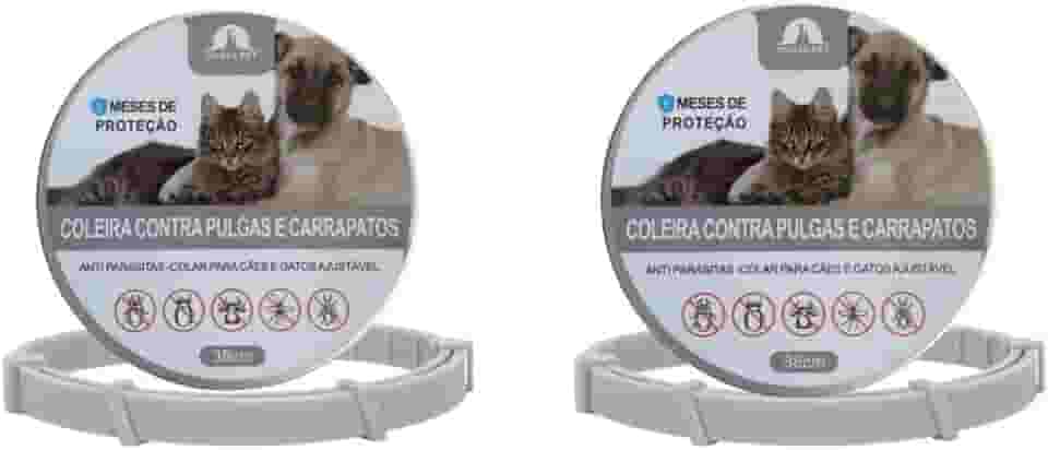 Kit com 2 Coleiras Antipulgas para Cães e Gatos com até 8 Meses de Proteção Contra Carrapatos Mosquitos Piolhos Pulgas (38 cm)