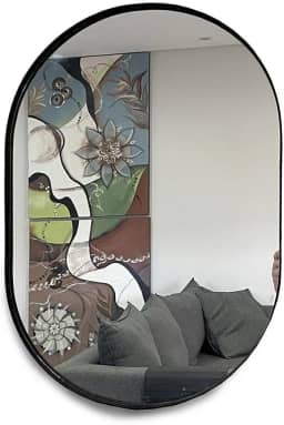 Espelho Oval 60x40cm com Moldura Cor:Preto