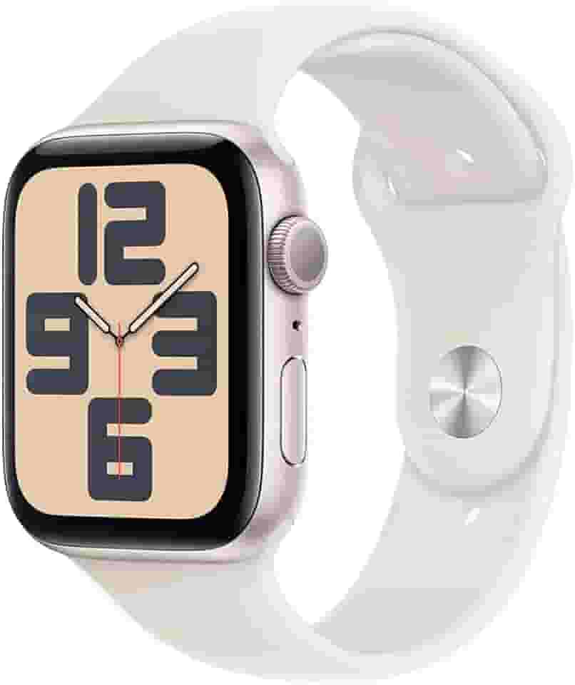 Apple Watch SE GPS • Caixa estelar de alumínio – 44 mm • Pulseira esportiva estelar – M/G