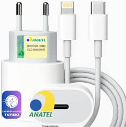 Kit Carregador Turbo Premium® Cabo Tipo C USB C iPhone 14 13 12 11 X iOS Carga Rapida Reforcado Duravel Parede Viagem