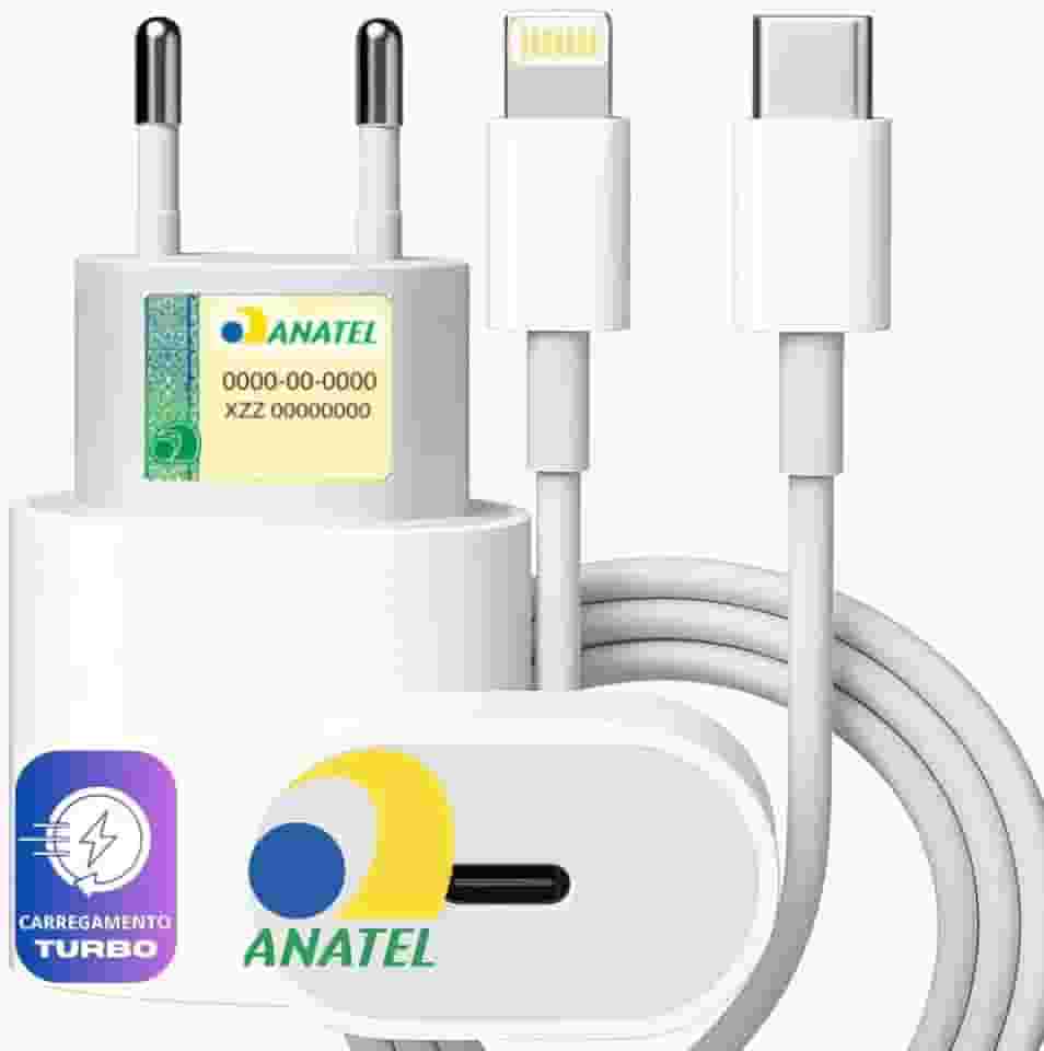 Kit Carregador Turbo Premium® Cabo Tipo C USB C iPhone 14 13 12 11 X iOS Carga Rapida Reforcado Duravel Parede Viagem