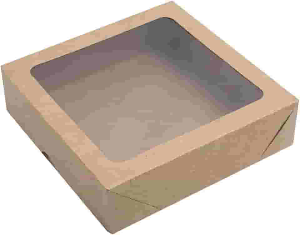 Caixa de Papel Com Visor Embalagem Presente 15x15x4 Com 10un Kraft