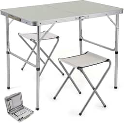 Mesa Dobrável Maleta Alumínio + 2 Bancos Camping Praia Alça