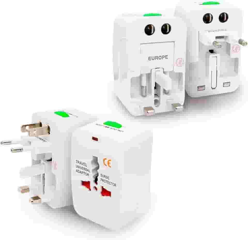 Kit 2 Adaptador Tomada Universal Padrão Internacional 150 Países Viagem Bivolt Para Viagens EUA Europa Ásia UK Reino Unido Brasil Argentina Original