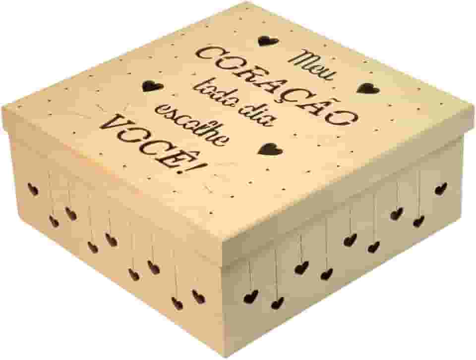 Caixa em MDF Corte a Laser Presente Surpresa Dia dos Namorados Coração Festa na Caixa 25cm x 25cm x 10cm