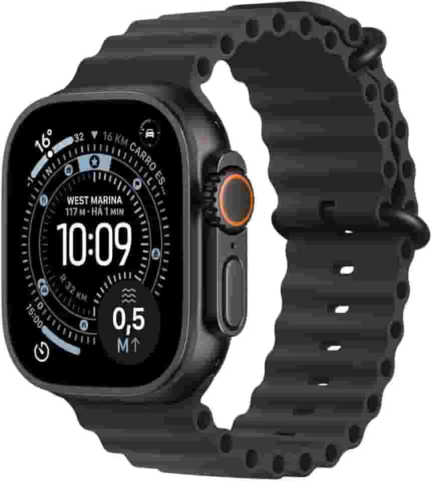 Apple Watch Ultra 3 GPS + Cellular, Caixa em titânio preto de 49 mm com Bracelete Ocean preta
