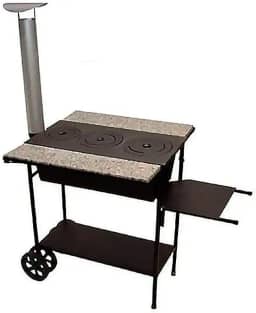 Fogão A Lenha De Ferro Fundido Chaminé, Pedra E Carrinho