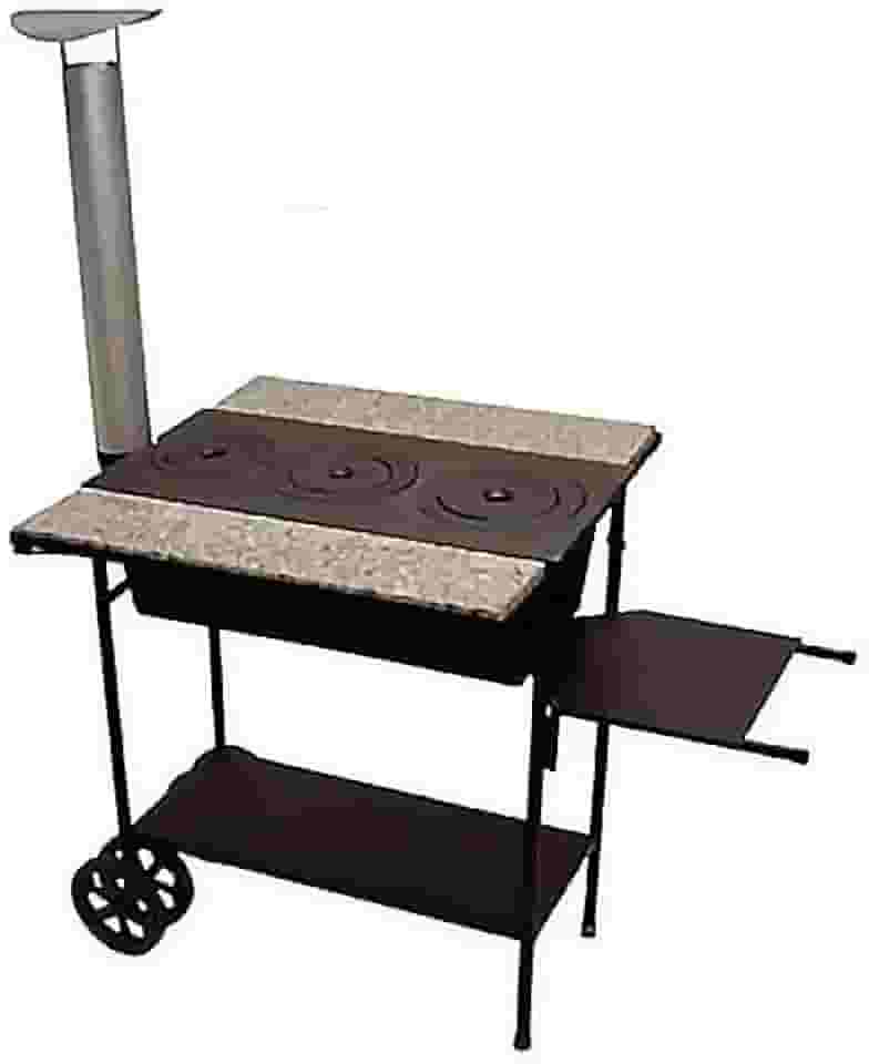 Fogão A Lenha De Ferro Fundido Chaminé, Pedra E Carrinho