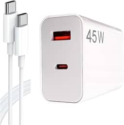 Carregador Tipo C Turbo 45W com Cabo USB-C de 1 Metro e Fonte Compatível com Novo Iphone 15 16 Pro Max Plus Carregamento Ultra Rápido Duas Portas USB-A e USB-C