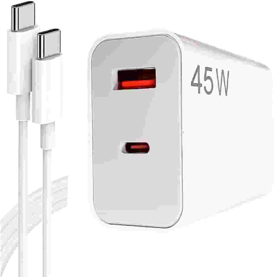 Carregador Tipo C Turbo 45W com Cabo USB-C de 1 Metro e Fonte Compatível com Novo Iphone 15 16 Pro Max Plus Carregamento Ultra Rápido Duas Portas USB-A e USB-C