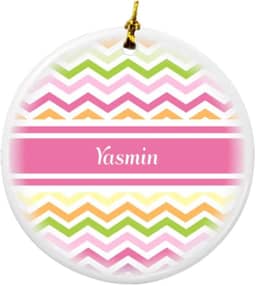 Yasmin rosa chevron nome design redondo porcelana dois lados enfeites de Natal