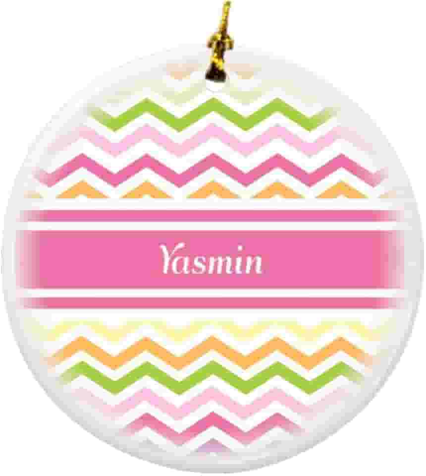 Yasmin rosa chevron nome design redondo porcelana dois lados enfeites de Natal
