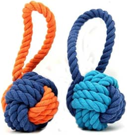 XPangle Bola De Brinquedo Para Cachorro, Interativo Corda Mastigar, Durável, Com Dentes, Jogar E Cabo Guerra, Filhotes Raças Médias A Grandes (Azul)