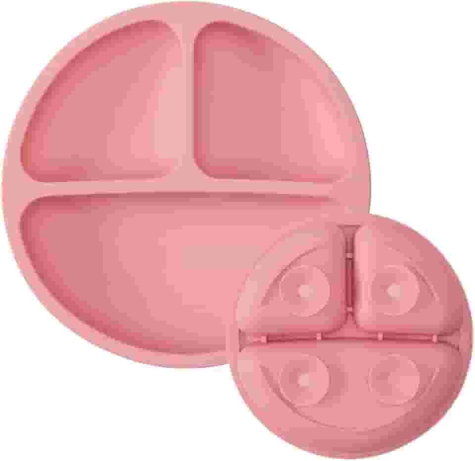 Prato Infantil Em Silicone Com Ventosa Baby 3 Divisórias Para Alimentação Bebê Rosa