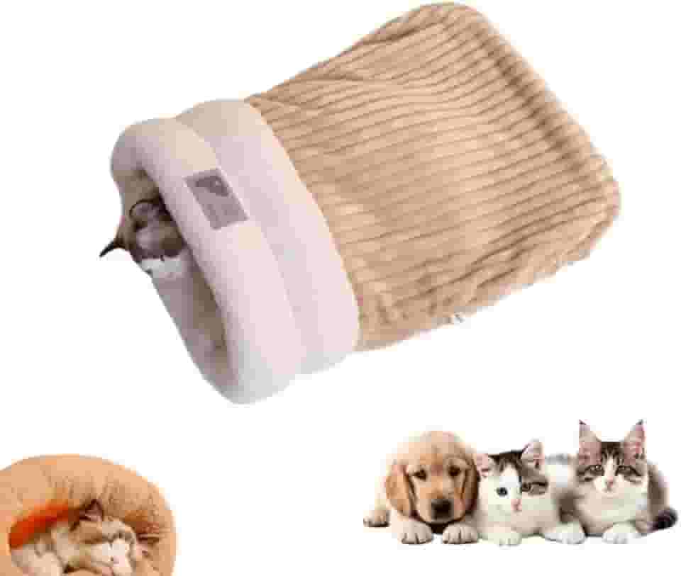 Saco de dormir para gatos com aquecimento de inverno, saco de dormir de pelúcia macio para gatos e cães, ninhos portáteis e calmantes para animais de estimação, cama de caverna para gatos, cama