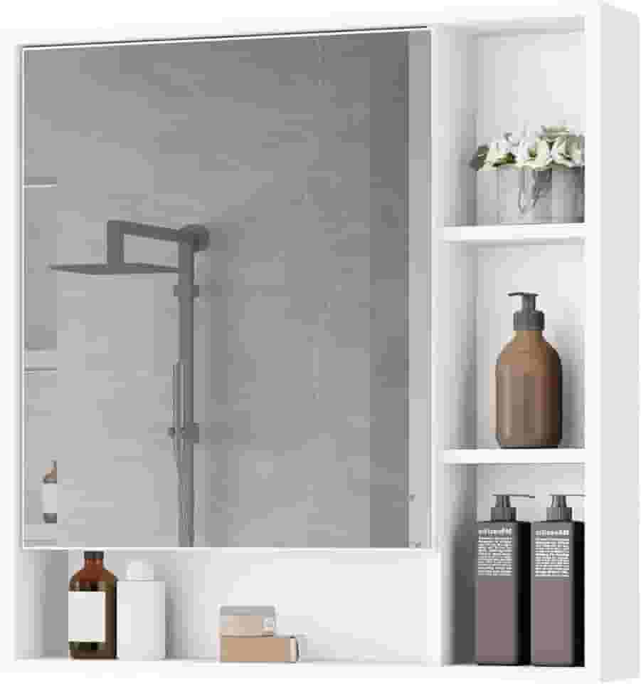 Armário Banheiro De Parede 1 Porta Com Espelho Selene Casa JD (Branco)