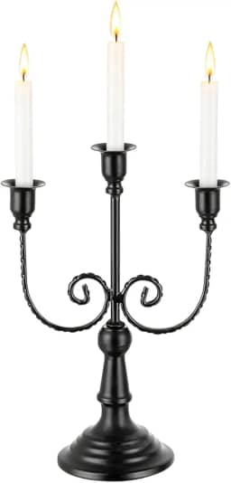 Candelabro de metal com 3 braços preto castiçal vintage moderno decorativo centro de mesa castiçal para mesa casamento festa de Natal Halloween (1, preto)