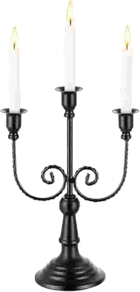 Candelabro de metal com 3 braços preto castiçal vintage moderno decorativo centro de mesa castiçal para mesa casamento festa de Natal Halloween (1, preto)