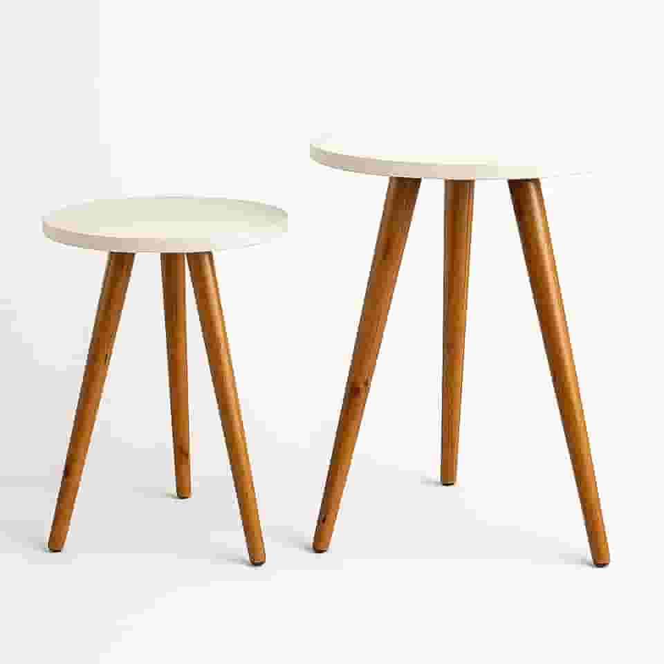 Kelan Kit 2 Mesas Laterais Redondas Pé Palito, diâmetro 29 cm, alturas 30 e 40 cm, Pintura UV, Preto ou Branco