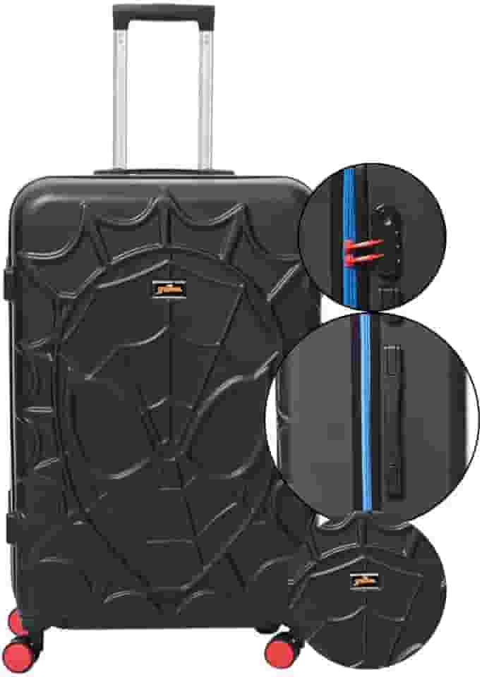 Mala de Viagem Grade 32kg Infantil Homem Aranha, Polo King, Cadeado 3 Dígitos, Rodas Duplas Silenciosas, Padrão ANAC (Preto, Grande)