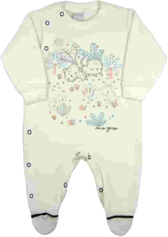 Macacao Bebe Menino Plush Roupa Bebê com Estampa em Silk Screen de Oncinhas - Natural