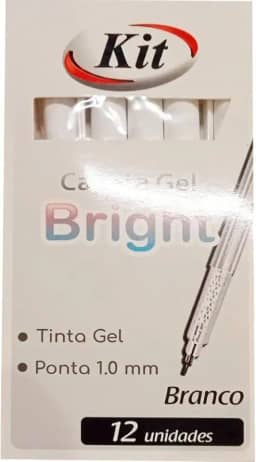 Caneta Gel KIT Bright – Cor Branca – Ponta 1,0 mm - Caixa com 12 unidades – Ideal para Detalhes, Lettering e Ilustrações