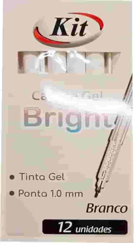 Caneta Gel KIT Bright – Cor Branca – Ponta 1,0 mm - Caixa com 12 unidades – Ideal para Detalhes, Lettering e Ilustrações