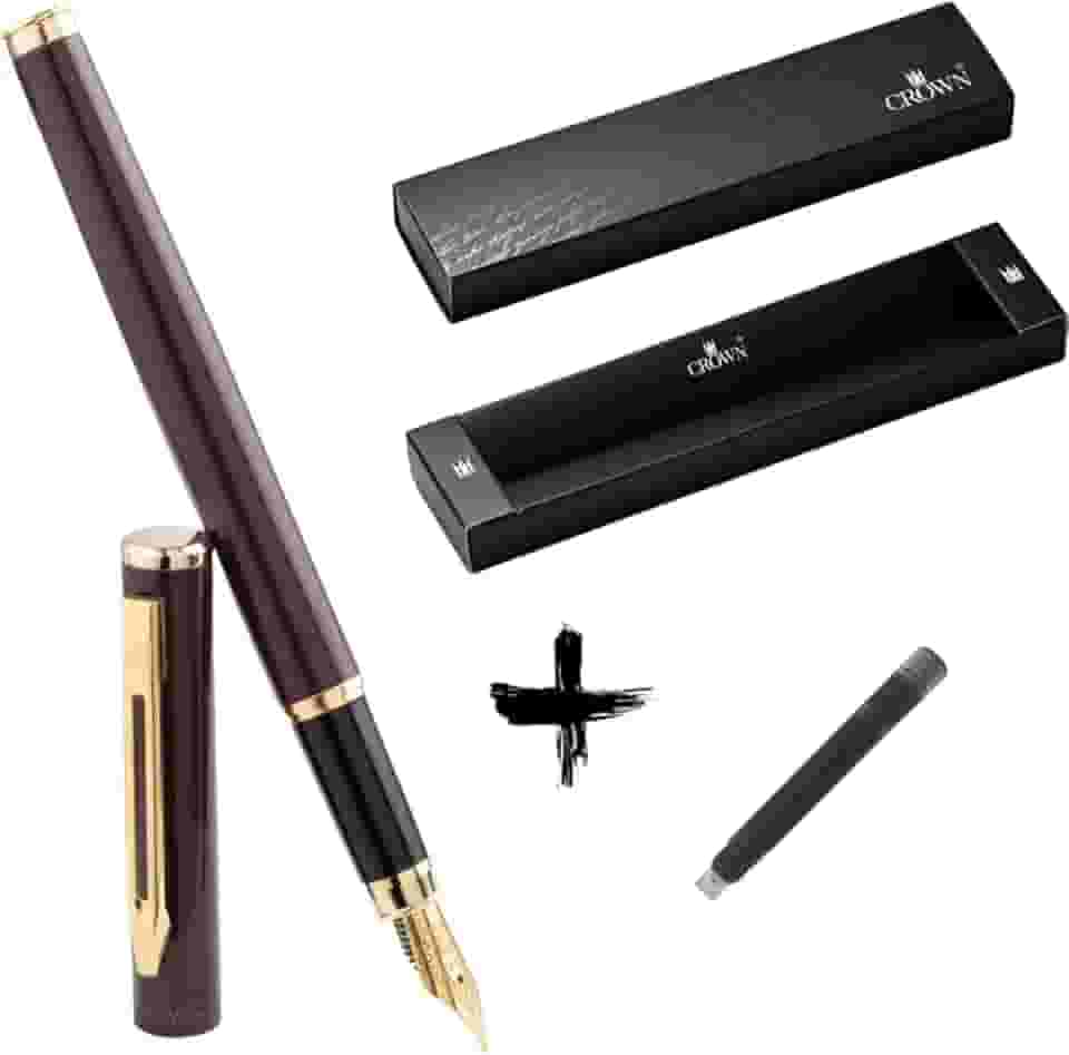 Kit Caneta Crown Capricci Tinteiro Ponta de Pena Iridium Alemã + Case Exclusiva Crown + Refil Extra Preto (Bordô)