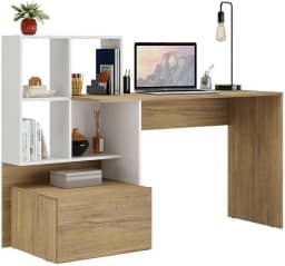 Mesa Escrivaninha Atlantis Multimóveis Branca/Rustic com Espaço para PC – Perfeita para Escritório e Estudo