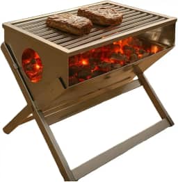 Churrasqueira Portátil a Carvão com Grelha e Estrutura Inox Reforçada Alça de Transporte Fácil de Usar Limpar