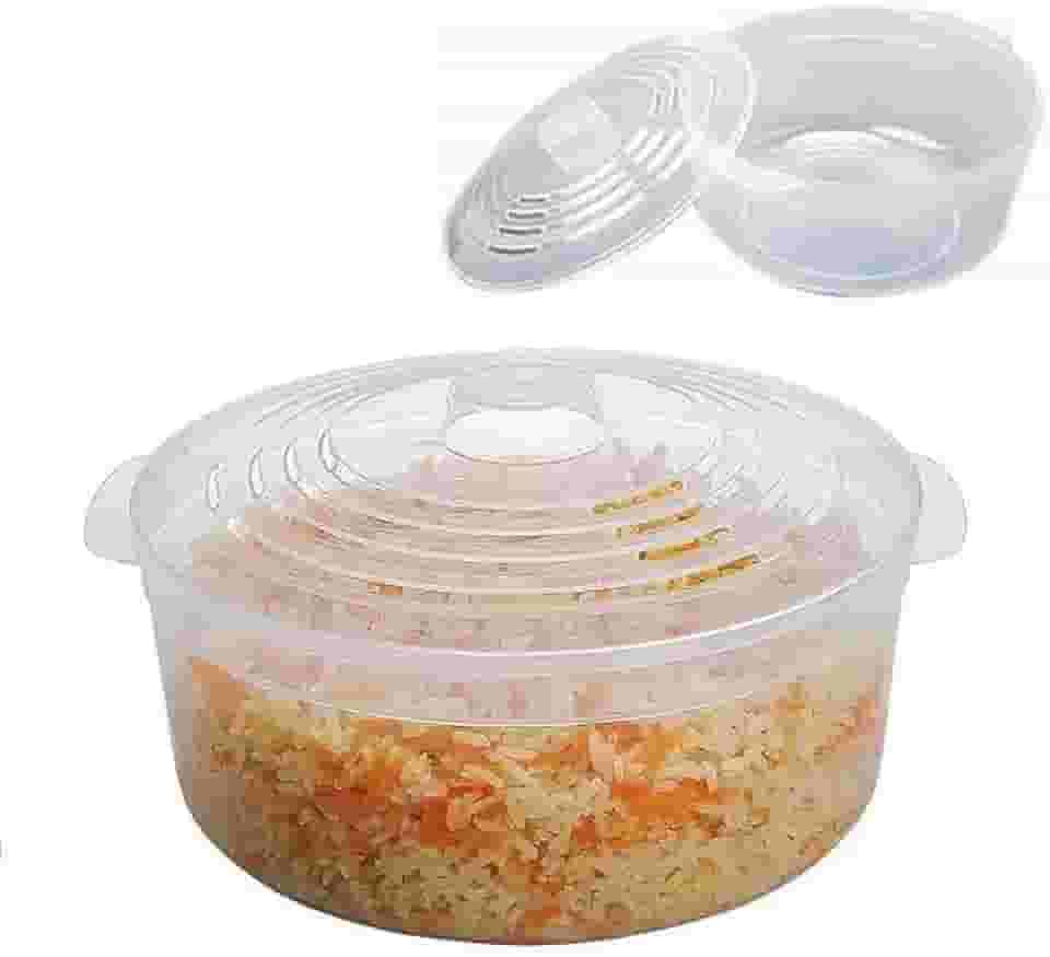 Panela para Micro-ondas | Multiuso | Com tampa | Prepare Arroz, Legumes e Pipoca em Minutos | 2L | Plástico Transparente | BPA Free | Freezer Lava-Louças