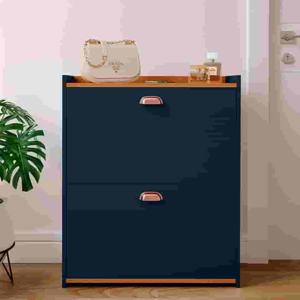 Sapateira Closet 2 Gavetas Basculantes Organizadora 12 Pares Quarto Hall De Entrada Multiuso (Azul)