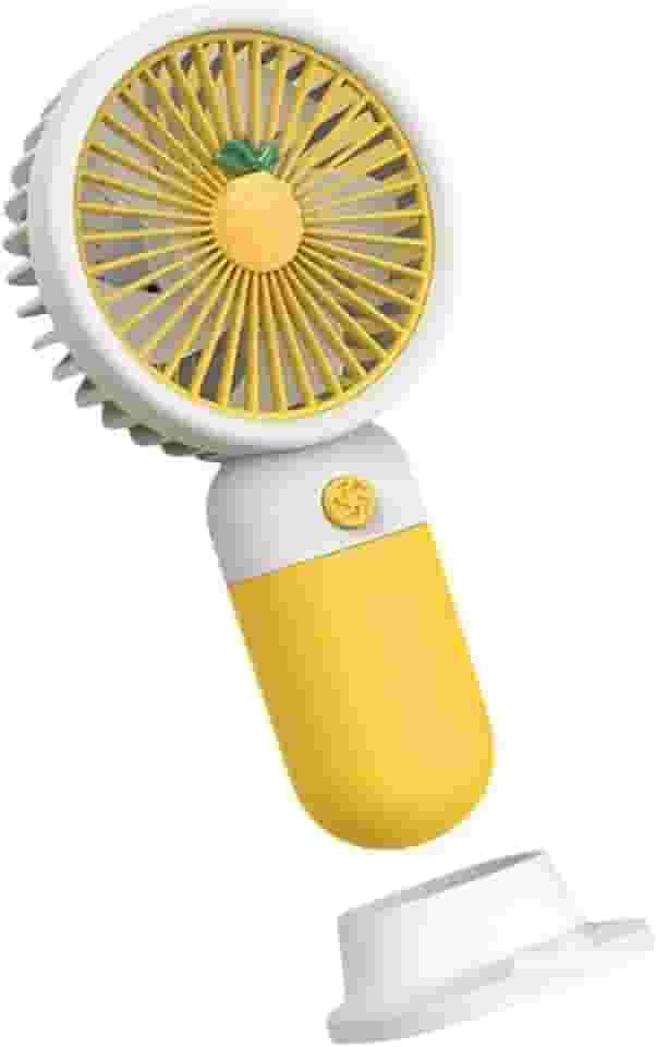 Mini Ventilador Portátil USB Recarregável, Design de Frutas, 3 Velocidades, 15 x 8 cm, com Cabo USB, Base Removível, Bateria Recarregável, para Casa e Escritório