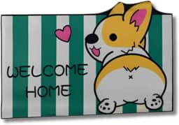 Tapete Porta de Entrada Pets 100% Poliéster Emborrachado 60cm x 40cm Para Receber Com Estilo,Tapete Capacho Gato, Tapete Capacho Cão (CACHORRO LISTRADO CORAÇÃO)