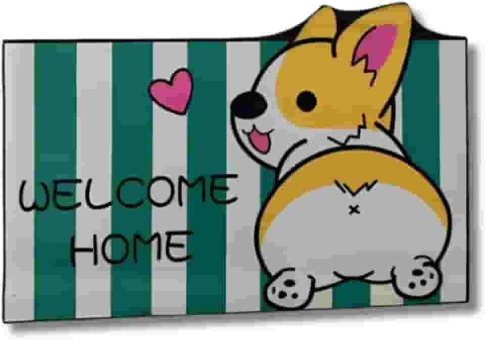 Tapete Porta de Entrada Pets 100% Poliéster Emborrachado 60cm x 40cm Para Receber Com Estilo,Tapete Capacho Gato, Tapete Capacho Cão (CACHORRO LISTRADO CORAÇÃO)