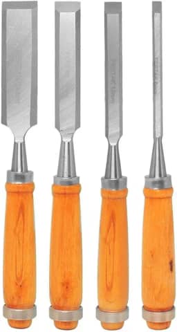 Fertak Kit de Formões para Madeira - 4 Peças - Aço Carbono - Chanfro - 6mm x 24mm