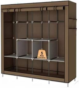 Guarda Roupa Grande Arara Dobrável Com Capa Tecido 4 Divisoria Roupeiro Organizadora Roupas Armários(CINZA,SOLTEIRO)