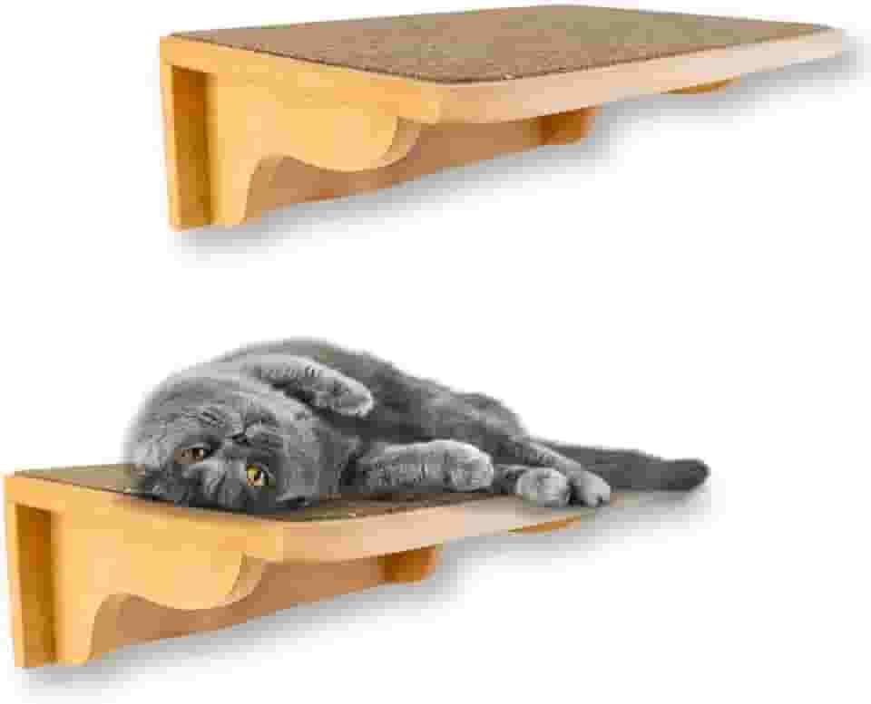 Prateleira para Gatos 2Pçs Tam G Resistente Já Montado Com Kit Fixação e Seguro (Carpete Marrom)