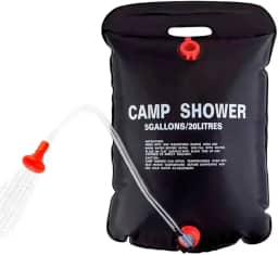 Chuveiro de Camping Portátil, 20 Litros, PVC Preto, com Mangueira de 68cm e Válvula On/Off