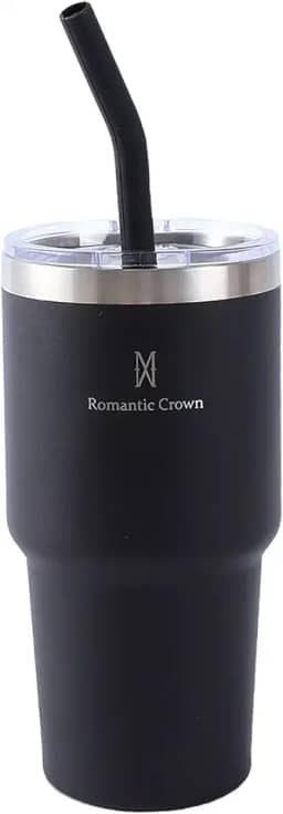 Copo Térmico de Aço Inoxidável 591ml, com Canudo e Tampa, Garrafa Termica Isolada a Vácuo Copos Garrafas Termo Pequeno Para Viagem Portátil, Para Água, Chá Gelado, Café, Smoothies e Muito Mais