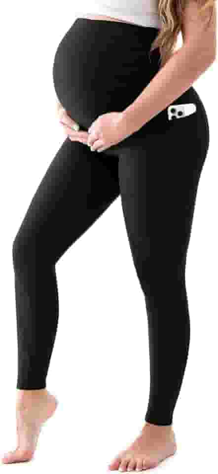 Leggings femininas para gestantes com bolsos sobre a barriga, calças de ioga para gravidez, leggings esportivas para treino