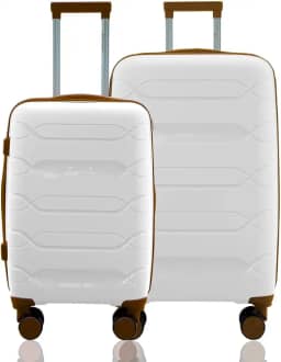 Kit Conjunto 2 Malas Viagem Bordo 10kg e Média Despachada 23kg Rígida Polipropileno Expansiva Rodas Duplas 360º Cadeado TSA Gladiador P1PM Branco