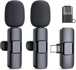 Kit Microfone de Lapela Profissional Sem Fio Compativeis (Tipo C e IOS) Podcast, Youtubers, Influencer e TikTok Com Redução de Ruidos Altamente Sensivel Com 2 Entradas Amplamente Premium