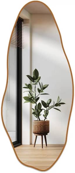 Espelho Orgânico Corpo Inteiro Pedra 160x70cm Design Moderno com Moldura em Couro para Decoração Sofisticada (Caramelo)
